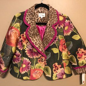 3 Three Sisters Floral Paisley Leopard Jacket L